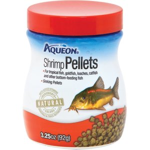 Aqueon Shrimp Pellets Fish Food, 3.25-oz jar.