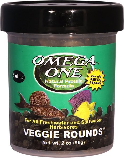Omega One Sinking Veggie Rounds Freshwater & Saltwater Fish Food, 2-oz jar slide 1 of 2