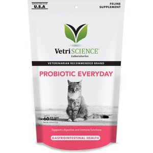 VetriScience Probiotic Everyday Duck Flavored Soft Chews Digestive Supplement for Cats, 60 count