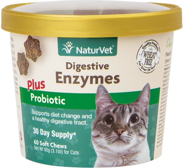 NaturVet Digestive Enzymes Plus Probiotic Soft Chews Digestive Supplement for Cats, 60 count slide 1 of 4