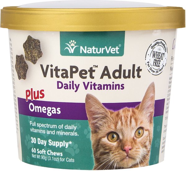NaturVet VitaPet Adult Plus Omegas Soft Chews Multivitamin for Cats, 60 count slide 1 of 4