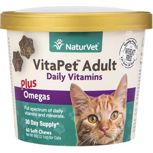 NaturVet VitaPet Adult Plus Omegas Soft Chews Multivitamin for Cats, 60 count
