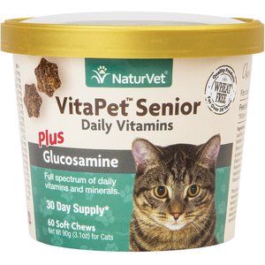 NaturVet VitaPet Senior Daily Vitamins Plus Glucosamine Cat Supplement, 60 count