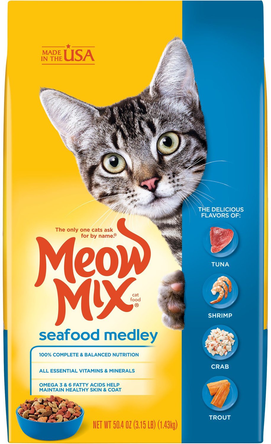 Meow Mix Seafood Medley Dry Cat Food, 3.15-lb bag - Chewy.com