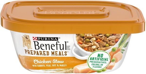 Purina Beneful Prepared Meals Chicken Stew with Rice, Carrots, Peas & Barley Wet Dog Food, 10-oz, case of 8 slide 1 of 10