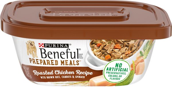 Purina Beneful Prepared Meals Roasted Chicken Recipe with Brown Rice, Carrots & Spinach Wet Dog Food, 10-oz, case of 8 slide 1 of 10