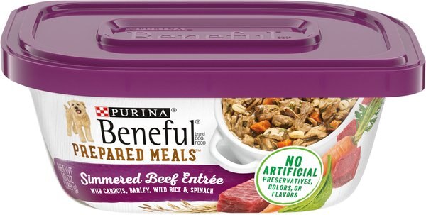 Purina Beneful Prepared Meals Simmered Beef Entree with Carrots, Barley, Wild Rice & Spinach Wet Dog Food, 10-oz, case of 8 slide 1 of 10