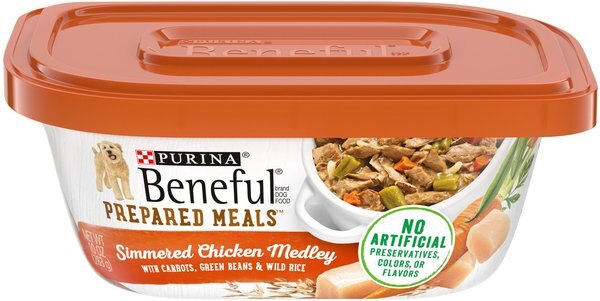 Purina Beneful Prepared Meals Simmered Chicken Medley with Green Beans, Carrots & Wild Rice Wet Dog Food, 10-oz, case of 8 slide 1 of 10