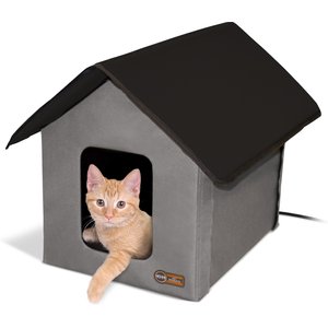 K&H Pet Products Outdoor Heated Kitty House Cat Shelter, Gray/Black