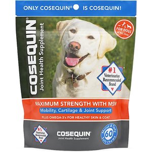 Nutramax Cosequin Max Strength with MSM Plus Omega 3's Soft Chews Joint Supplement for Dogs, 60 count