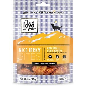 I and Love and You Nice Jerky Bites Chicken and Duck Grain-Free Dog Treats, 4-oz bag