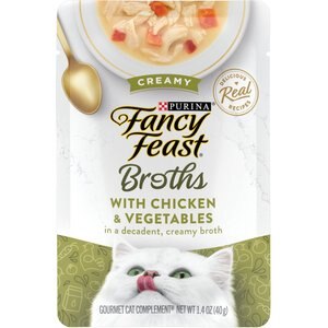 Fancy Feast Creamy Broths with Chicken & Vegetables Supplemental Wet Cat Food Pouches, 1.4-oz, case of 16