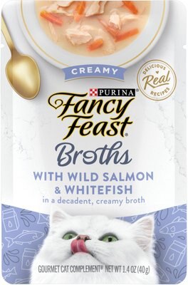 Fancy Feast Creamy Broths with Wild Salmon & Whitefish Supplemental Cat Food Pouches, slide 1 of 1