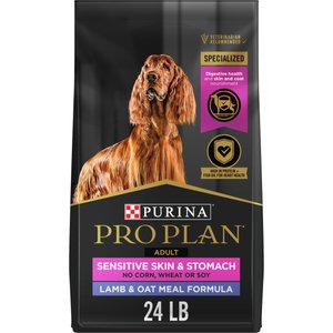 Purina Pro Plan Sensitive Skin & Sensitive Stomach with Probiotics Lamb & Oat Meal Formula Dog Food, 24-lb bag