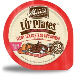 Merrick Lil' Plates Grain-Free Small Breed Wet Dog Food Teeny Texas Steak Tips Dinner, 3.5-oz tub, case of 12