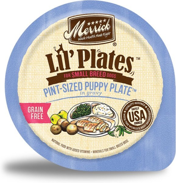 Merrick Lil' Plates Grain-Free Small Breed Wet Dog Food Pint-Sized Puppy Plate, 3.5-oz tub, case of 12 slide 1 of 9