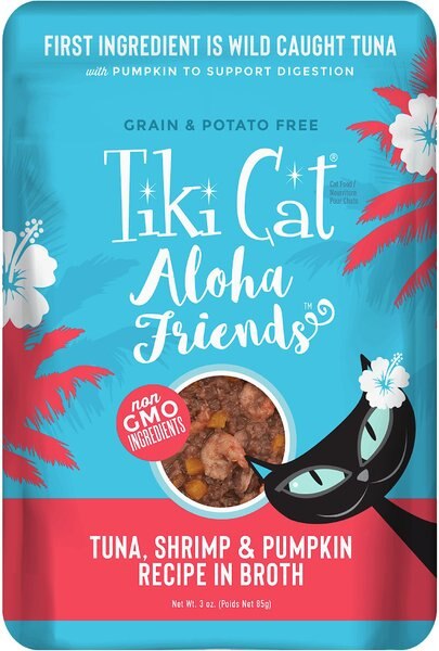 Tiki Cat Aloha Friends Tuna with Shrimp & Pumpkin Grain-Free Wet Cat Food, 3-oz pouch, case of 12 slide 1 of 9