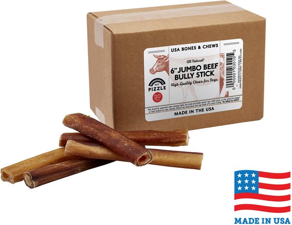 Bones & Chews Made in USA Jumbo Bully Stick 6" Dog Treats, case of 20 slide 1 of 6