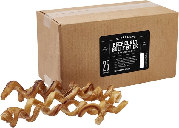 Bones & Chews Curly Bully Stick 7-10" Dog Treats, case of 25 slide 1 of 5