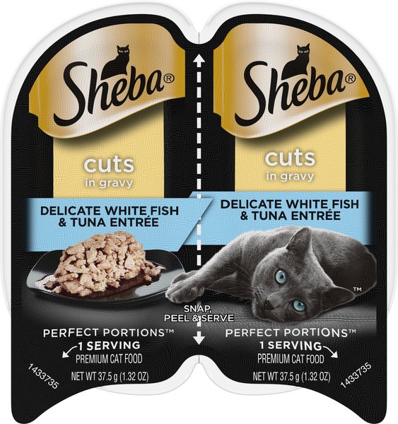 Sheba Perfect Portions Grain-Free Delicate Whitefish & Tuna Cuts in Gravy Entree Cat Food Trays, 2.6-oz, case of 24 twin-packs slide 1 of 10