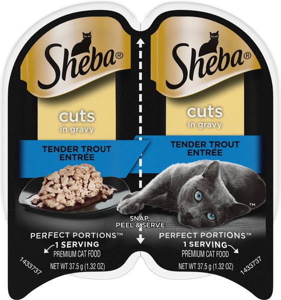 Sheba Perfect Portions Grain-Free Tender Trout Cuts in Gravy Entree Cat Food Trays, 2.6-oz, case of 24 twin-packs slide 1 of 10