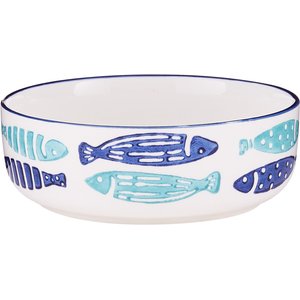 Signature Housewares Coastal Fish Non-Skid Ceramic Cat Bowl, 1-cup