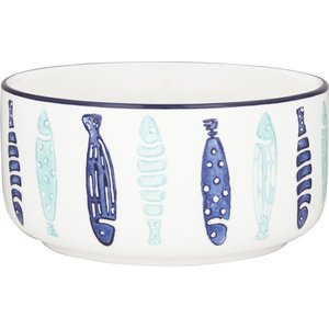 Signature Housewares Coastal Fish Non-Skid Ceramic Cat Bowl, 3-cup