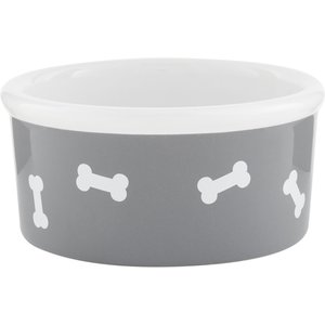 Signature Housewares Bones Non-Skid Ceramic Dog Bowl, Gray, 3-cup