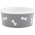 Signature Housewares Bones Non-Skid Ceramic Dog Bowl, Gray, 5.25-cup