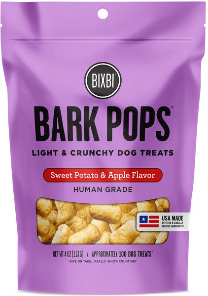 BIXBI Bark Pops Chicken-Free Sweet Potato & Apple Flavor Light & Crunchy Dog Treats, 4-oz bag slide 1 of 5