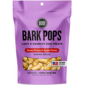 BIXBI Bark Pops Chicken-Free Sweet Potato & Apple Flavor Light & Crunchy Dog Treats, 4-oz bag