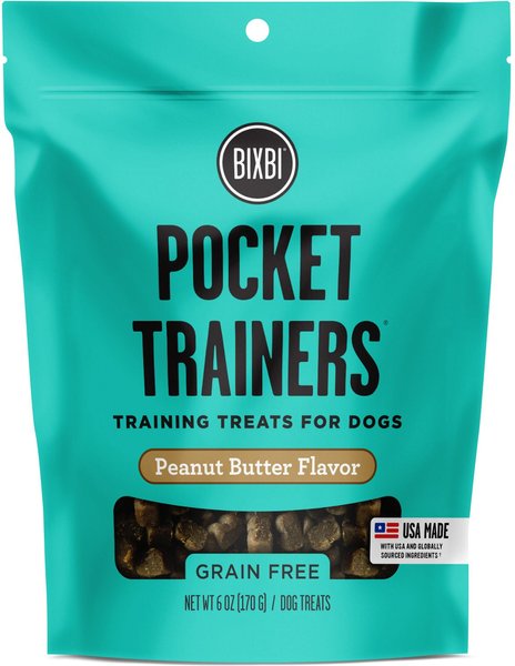BIXBI Pocket Trainers Peanut Butter Flavor Grain-Free Dog Treats, 6-oz bag slide 1 of 6