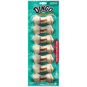 Dingo Mini Dental Bone Chicken Flavored Dog Rawhide Treats, 7 count