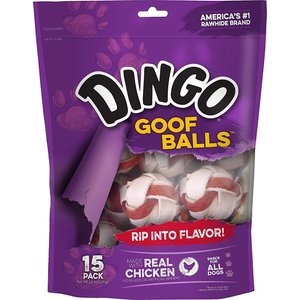 Dingo Small Goof Balls Chicken Flavored Dog Rawhide Treats, 15 count