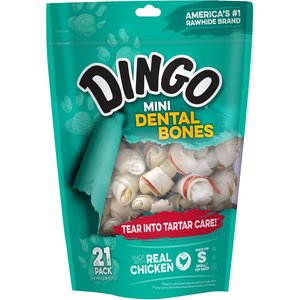 Dingo Dental Bones Mini Dental Dog Treats, 21 count