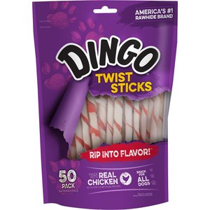 Dingo Twist Sticks Chicken in the Middle Dog Rawhide Treats, 50 count