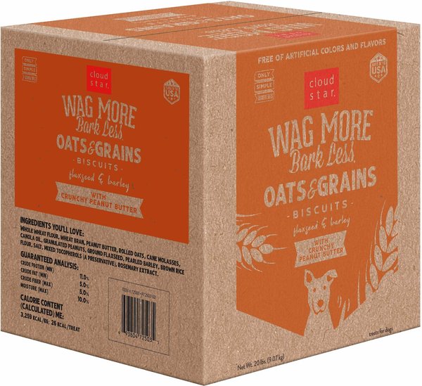 Cloud Star Wag More Bark Less Oats & Biscuits with Crunchy Peanut Butter Cookie Recipe Dog Treats, 20-lb box slide 1 of 8