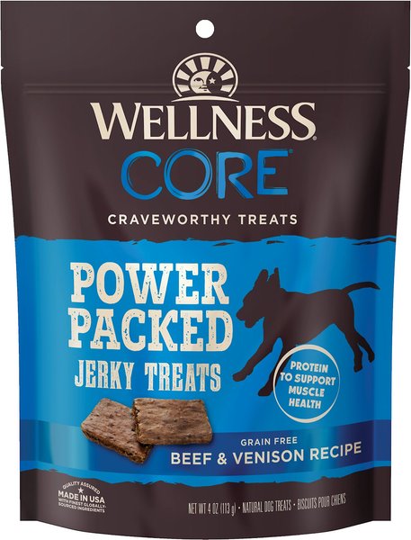 Wellness CORE Power Packed Venison Grain-Free Jerky Dog Treats, 4-oz bag slide 1 of 10