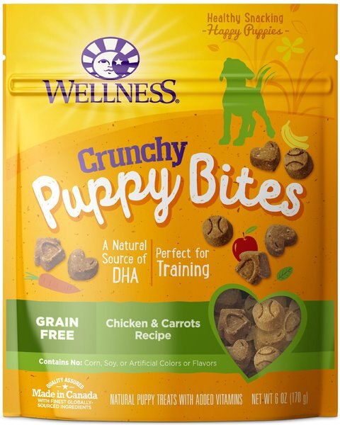 Wellness Crunchy Puppy Bites Chicken & Carrots Recipe Grain-Free Dog Treats, 6-oz bag slide 1 of 6