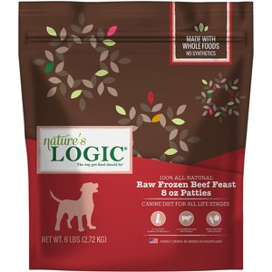 Nature's Logic All-Natural Grain-Free Beef Feast Patties Raw Frozen Dog Food, 8-oz patty, 6-lb bag