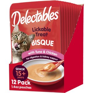 Hartz Delectables Bisque Senior 15+ Tuna & Chicken Lickable Cat Treat, 1.4-oz, case of 12