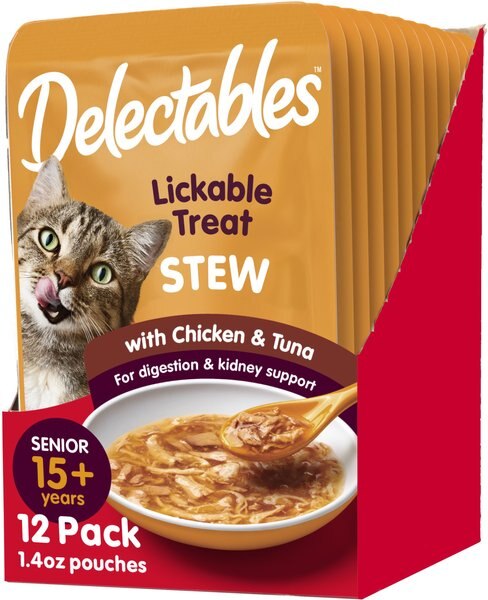 Hartz Delectables Stew Senior 15+ Chicken & Tuna Lickable Cat Treat, 1.4-oz, case of 12 slide 1 of 10