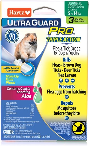 Hartz UltraGuard Pro Triple Action Flea & Tick Spot Treatment for Dogs, 5-14 lbs, 3 Doses (3-mos. supply) slide 1 of 10