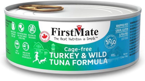 FirstMate 50/50 Turkey & Tuna Formula Grain-Free Canned Cat Food, 5.5-oz, case of 24 slide 1 of 1