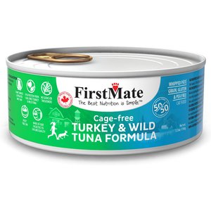 FirstMate 50/50 Turkey & Tuna Formula Grain-Free Canned Cat Food, 5.5-oz, case of 24