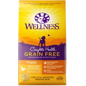 Wellness Grain-Free Complete Health Puppy Deboned Chicken, Chicken Meal & Salmon Meal Recipe Dry Dog Food, 4-lb bag