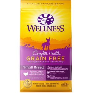 Wellness Grain-Free Complete Health Small Breed Adult Deboned Turkey, Chicken Meal & Salmon Meal Recipe Dry Dog Food, 11-lb bag