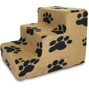 Best Pet Supplies Paw Print Foam Cat & Dog Stairs, Beige, 3-Step