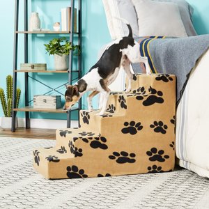 Best Pet Supplies Paw Print Foam Cat & Dog Stairs, Beige, 5-Step