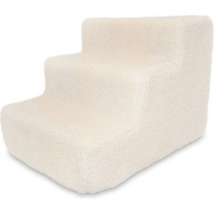 Best Pet Supplies Foam Cat & Dog Stairs, White Lambswool, 3-Step